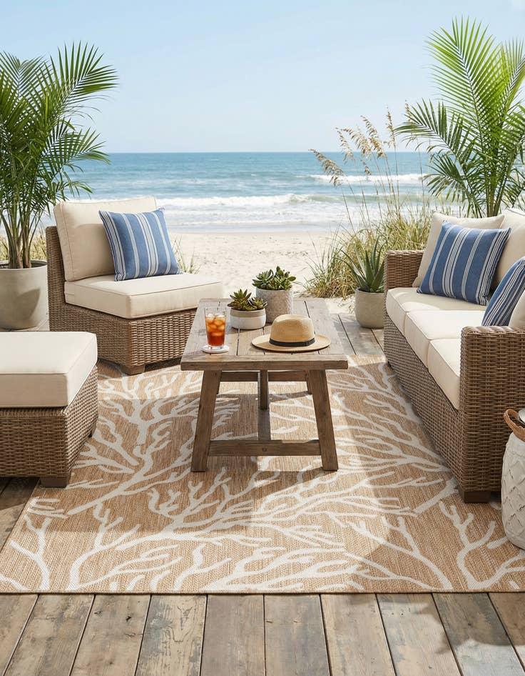 Detail image of  5' 3 x 8'  Washable Coastal Indoor / Outdoor Rug