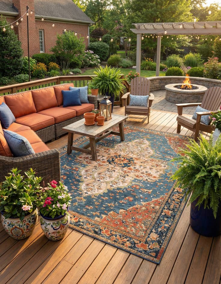 Detail image of 9' x 12'  Washable Traditional Indoor / Outdoor Rug