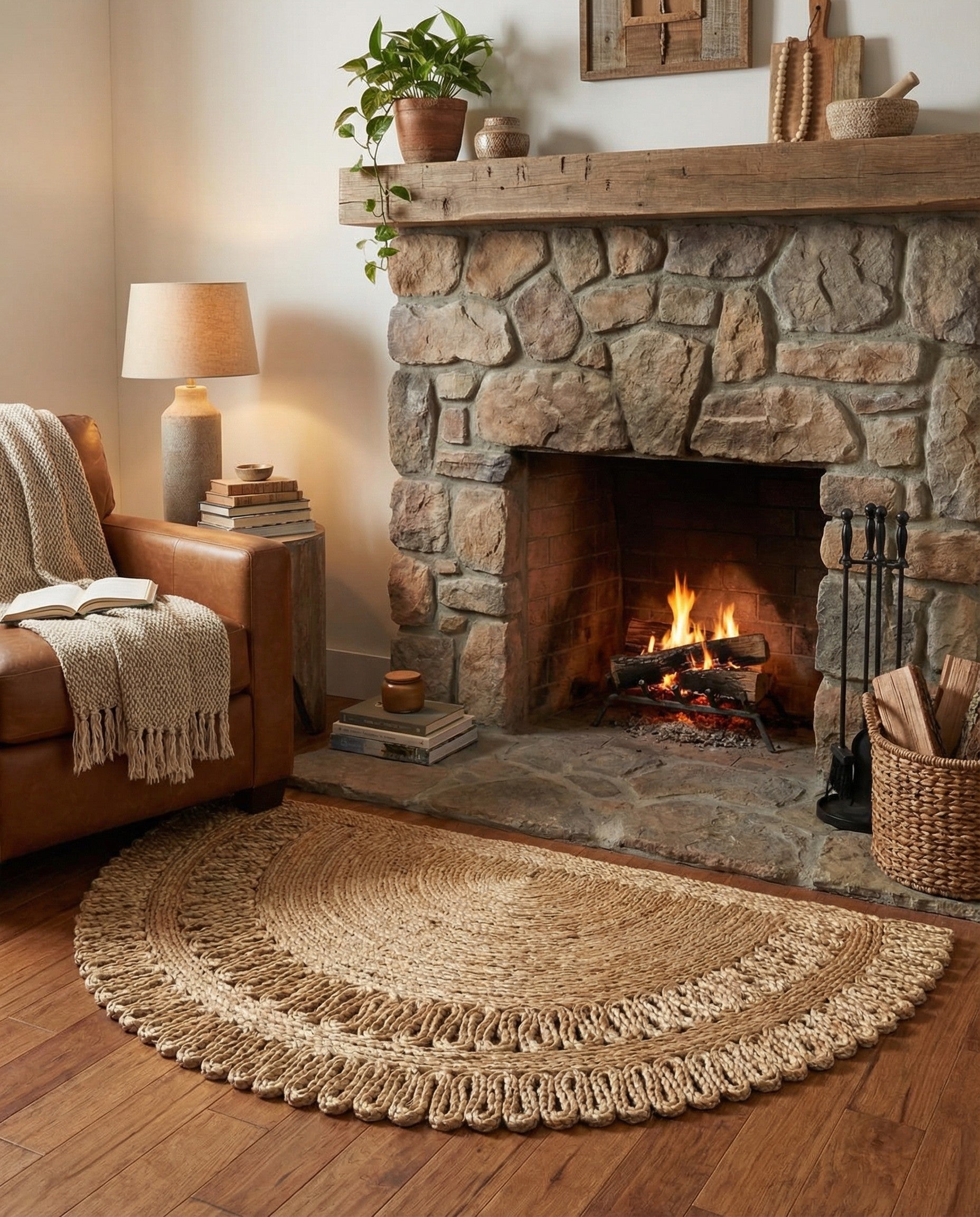  2' 2 x 3' 7  Hand Braided Jute Hearth Rug