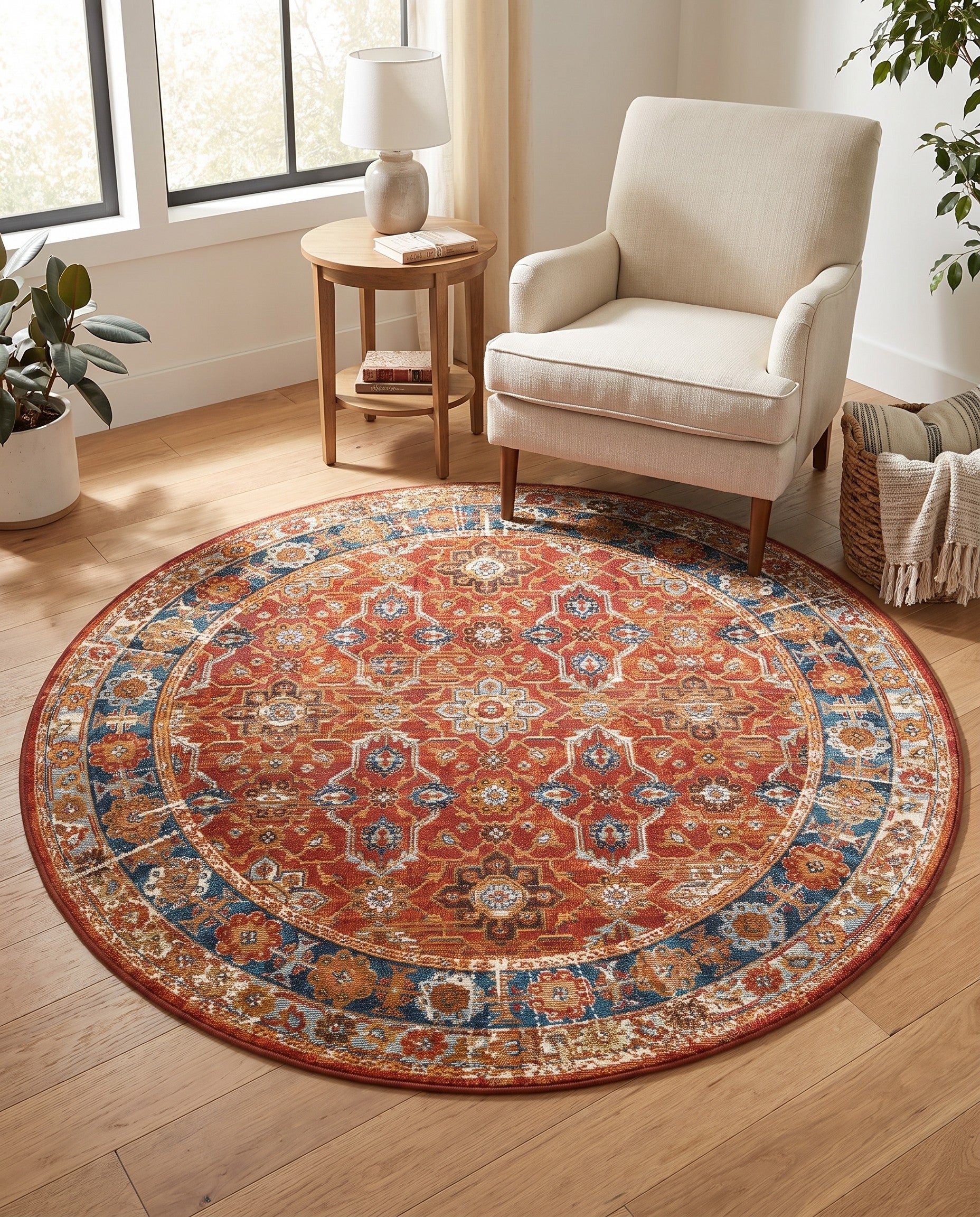 5' x 5' Easy-Clean Traditional Indoor / Outdoor Round Rug