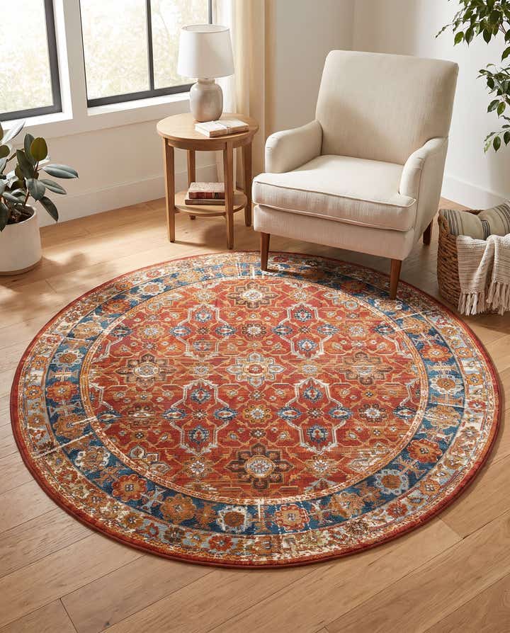 5' x 5' Easy-Clean Traditional Indoor / Outdoor Round Rug