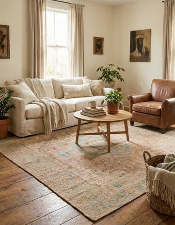 Khaki and Ivory Hand Woven Chenille Jute Square Rug