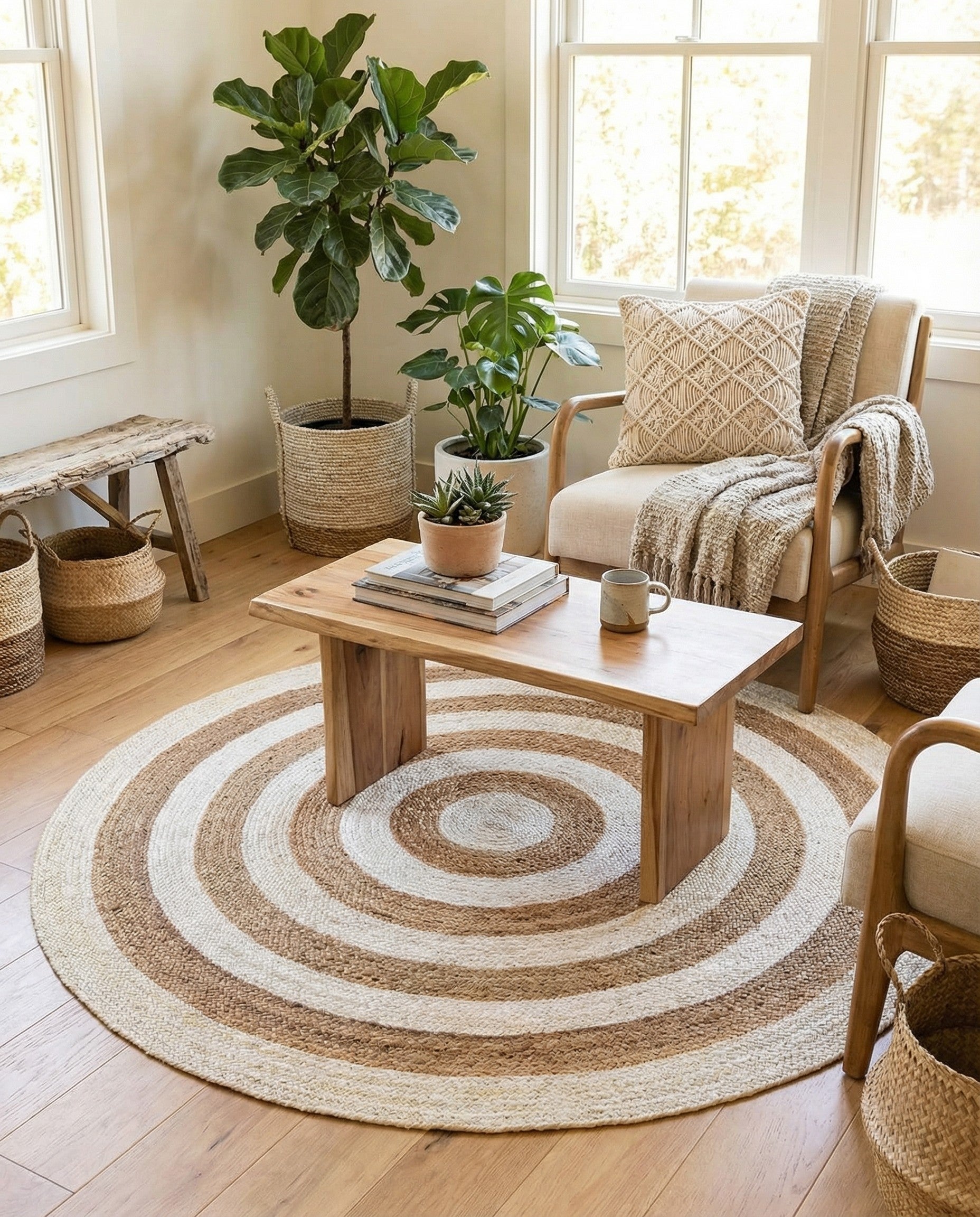  7' 1 x 7' 1  Hand Braided Jute Round Rug