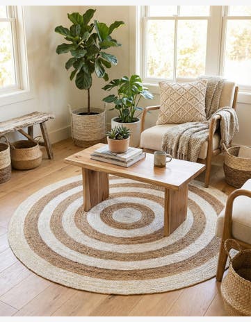 White Natural Handmade Braided Jute Round Rug