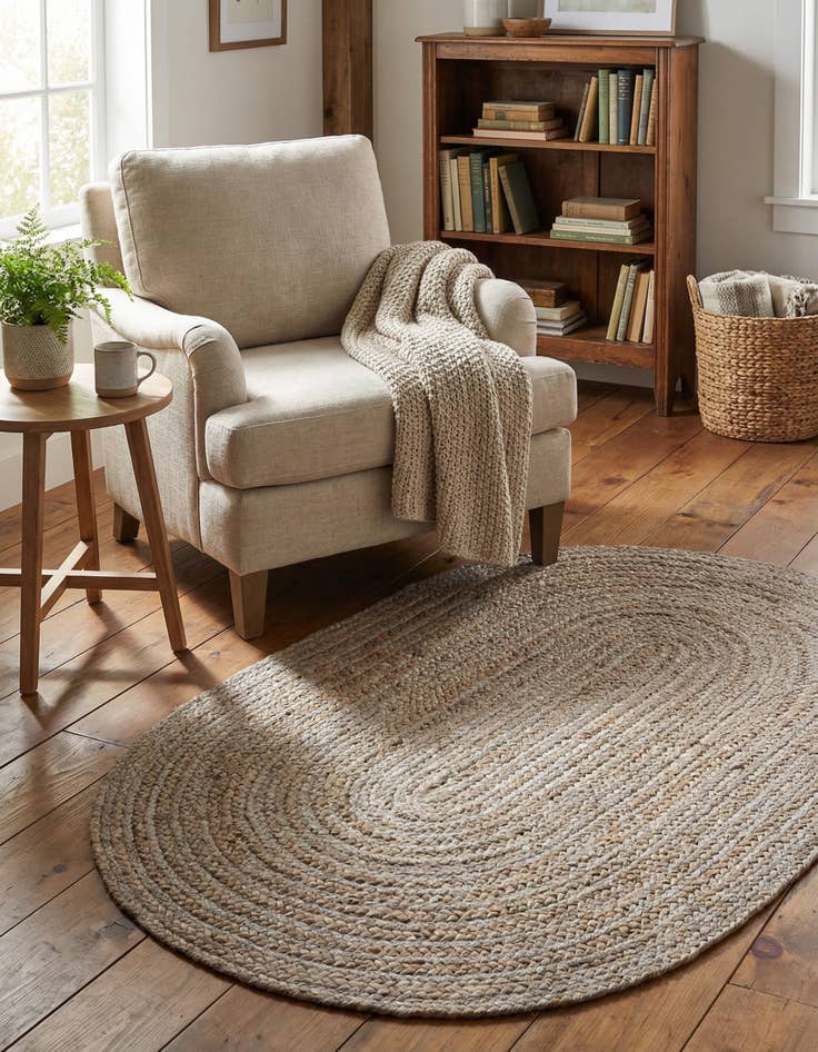 Detail image of 3' 3 x 5' 1  Hand Braided Jute Oval Rug