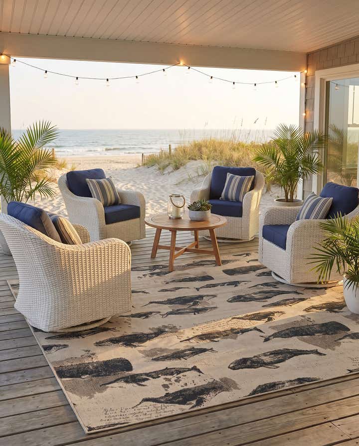 7' 10 x 7' 10 Easy-Clean Coastal Indoor / Outdoor Square Rug