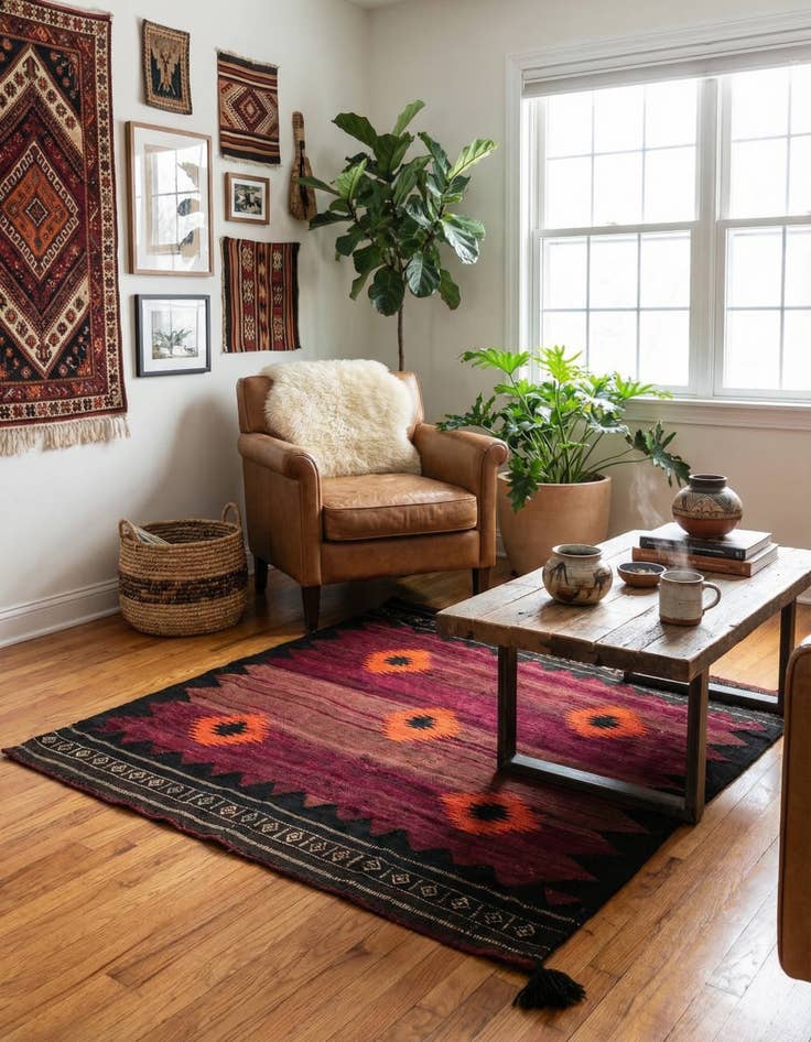 Detail image of 4' 4 x 4' 7  Hand Woven Kilim Afghan Wool Square Rug