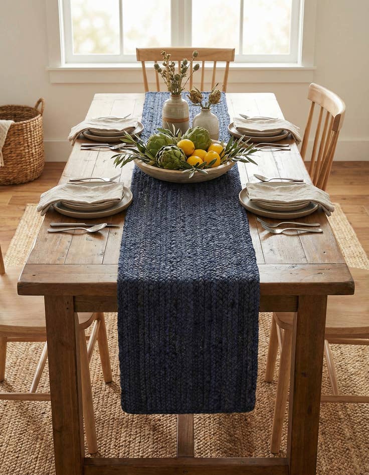Detail image of  1' 2 x 8'  Hand Braided Jute Table Runner Rug