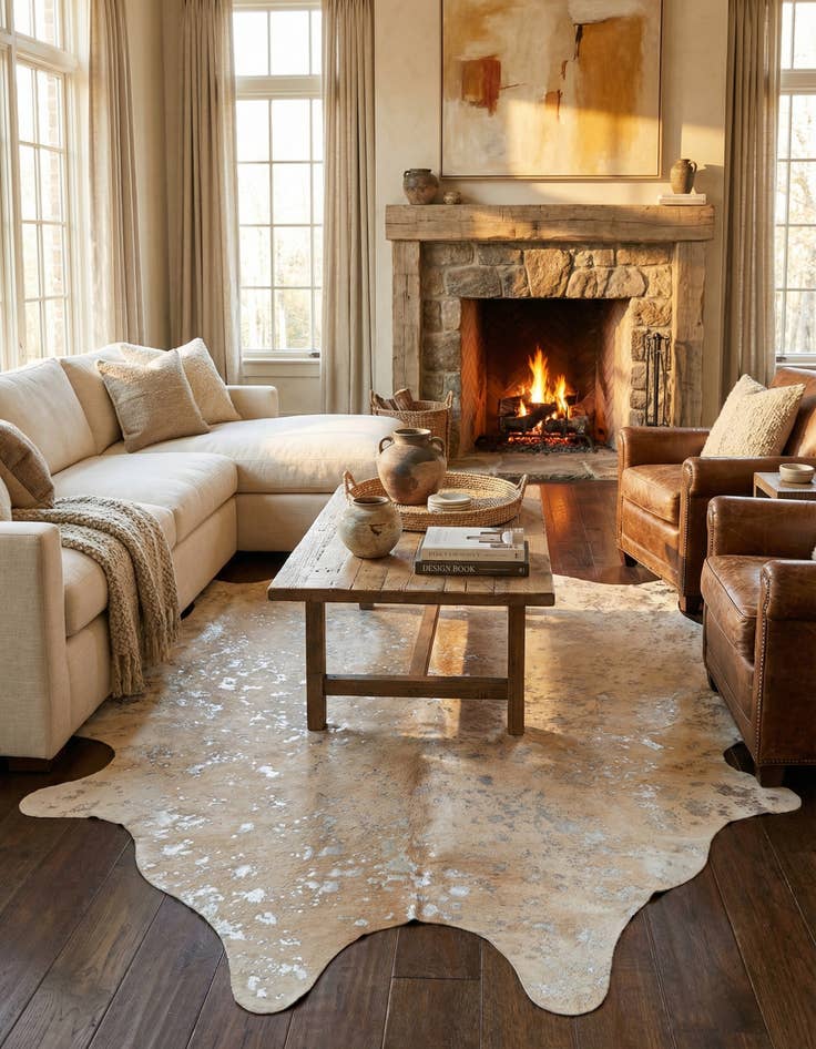 Detail image of 6' 3 x 7' 4 Cowhide Leather Square Rug