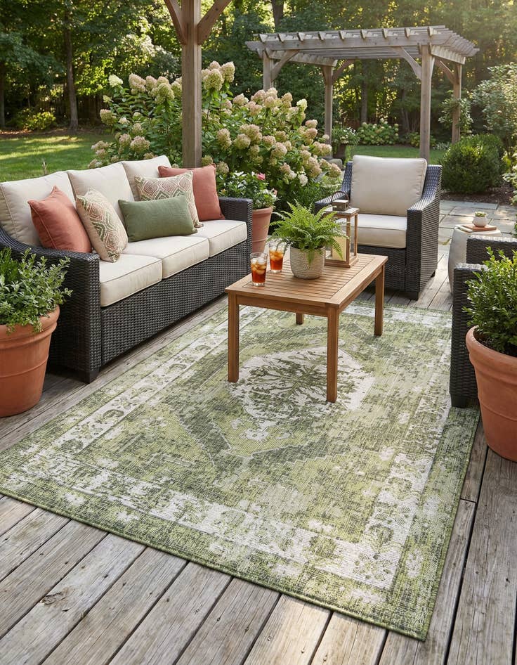 Detail image of 5' 3 x 8'  Washable Traditional Indoor / Outdoor Rug