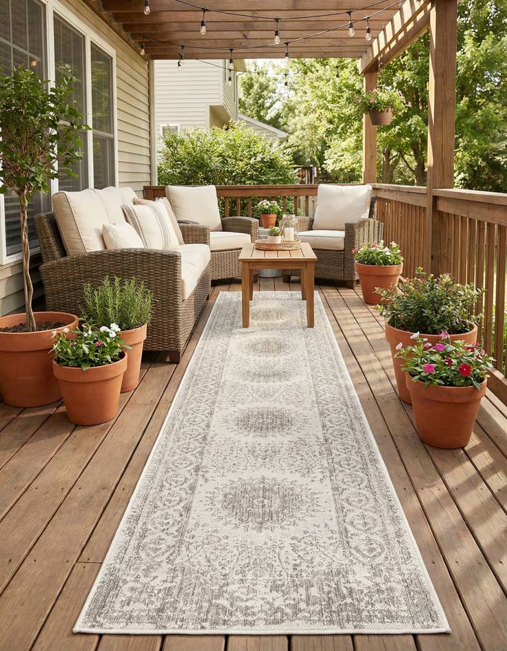 Detail image of 2' 7 x 12'  Washable Traditional Indoor / Outdoor Runner Rug