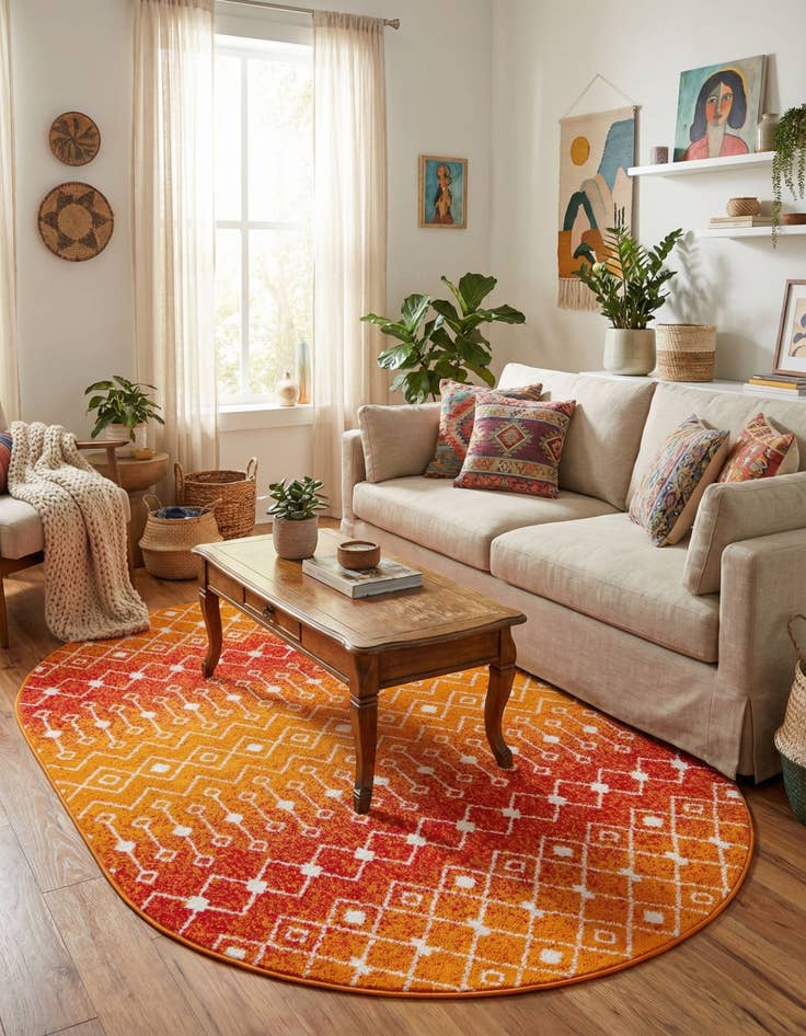 Detail image of  5' 3 x 8' Moroccan Trellis Oval Rug