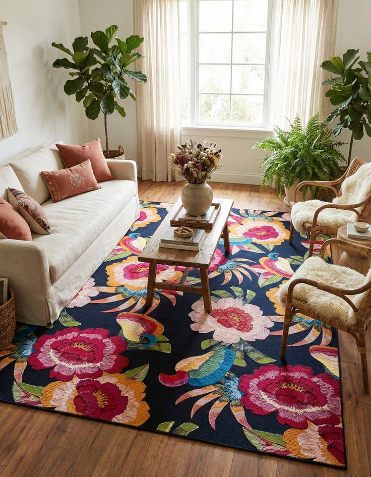 Detail image of  10' x 13'  Washable Botanical Indoor / Outdoor Rug