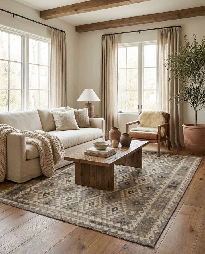 6' 8 x 9' 8 Hand Woven Kilim Maymana Wool Rug