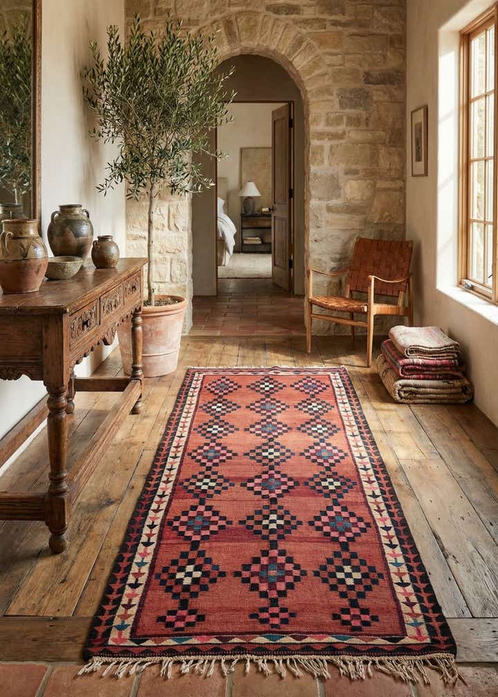 5' 2 x 9' 9 Hand Woven Kilim Fars Wool Runner Rug