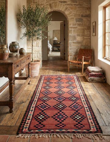 5' 2 x 9' 9 Hand Woven Kilim Fars Wool Runner Rug
