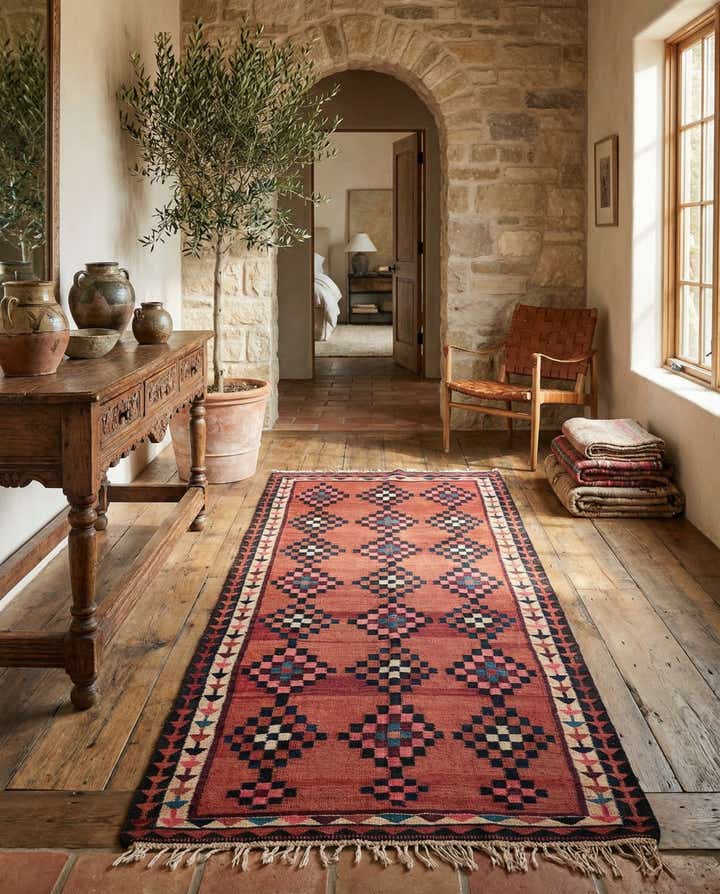 5' 2 x 9' 9 Hand Woven Kilim Fars Wool Runner Rug