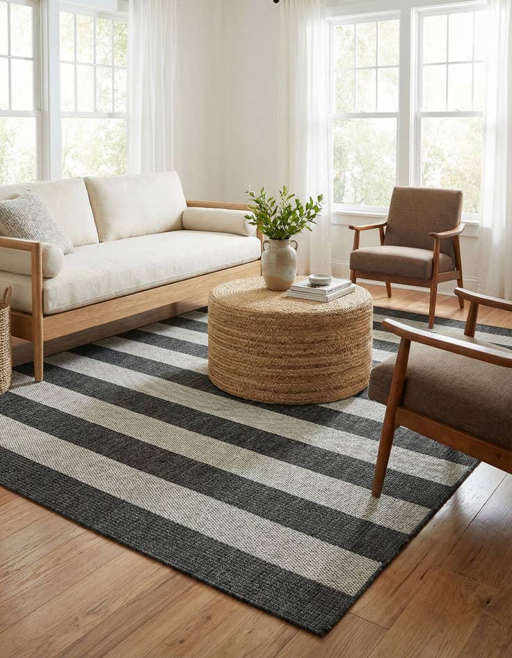 Detail image of 5' 3 x 7'  Washable Striped Indoor / Outdoor Rug