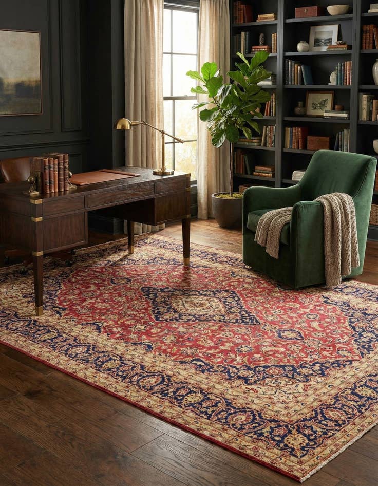 Detail image of  9' 8 x 13'  Hand Knotted Kashan Persian Wool Rug