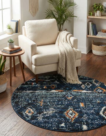 Navy Blue Morocco Round Rug