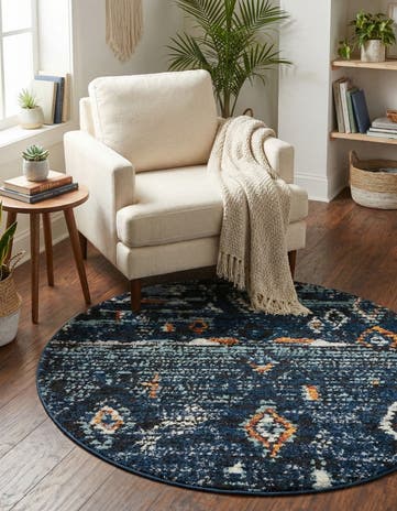 Navy Blue Morocco Round Rug