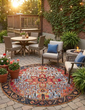 7' 10 x 7' 10 Easy-Clean Traditional Indoor / Outdoor Round Rug
