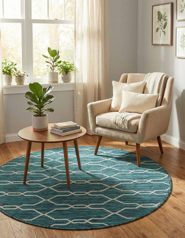 Detail image of 4' x 4'  Washable Trellis Indoor / Outdoor Round Rug