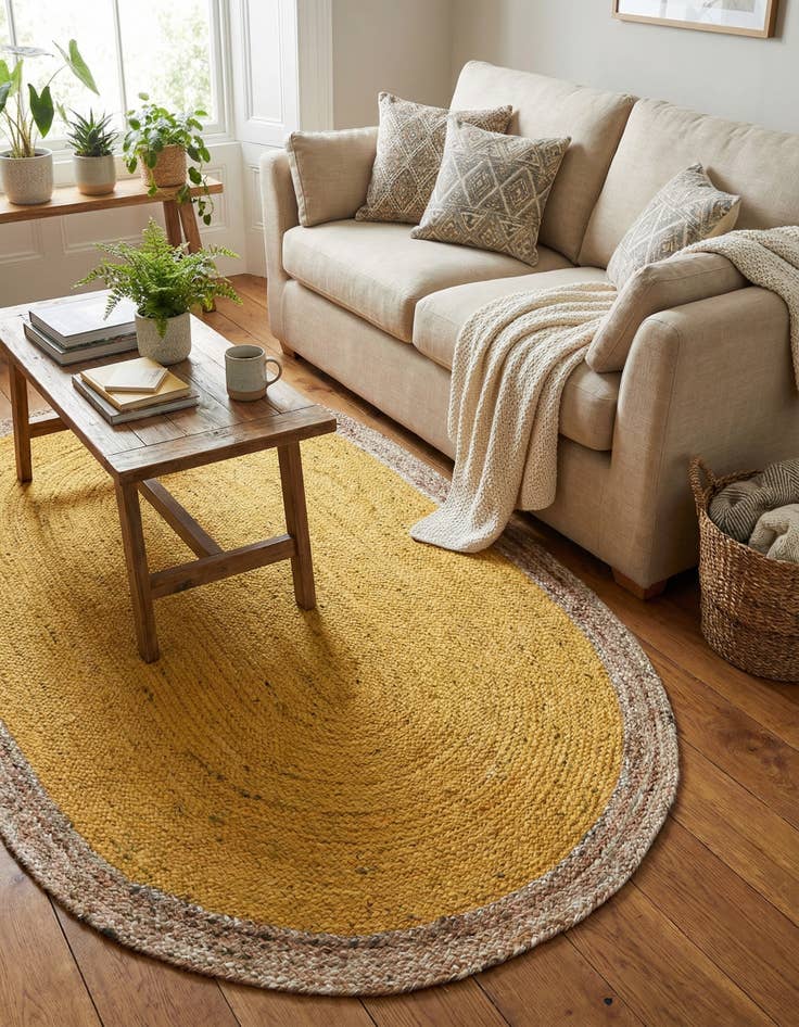 Detail image of  5' 1 x 8'  Hand Braided Jute Oval Rug