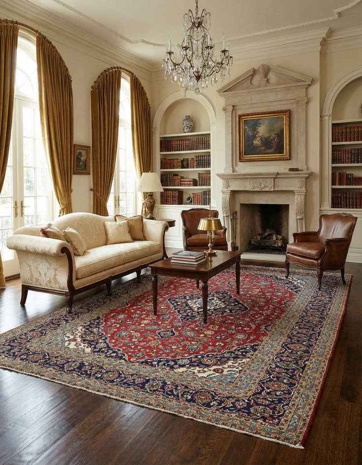 Detail image of  9' 6 x 13' 4  Hand Knotted Kashan Persian Wool Rug