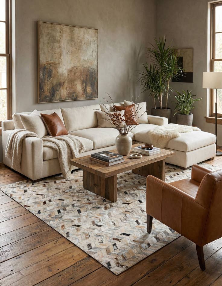 Detail image of 5' 4 x 7' 7 Cowhide Stocks Rug