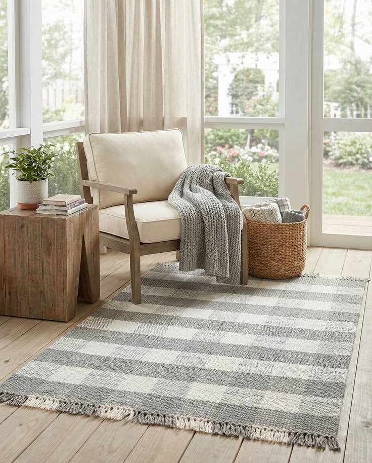 Detail image of 4' x 6' Easy-Clean Eco Plaid Washable Indoor / Outdoor Rug