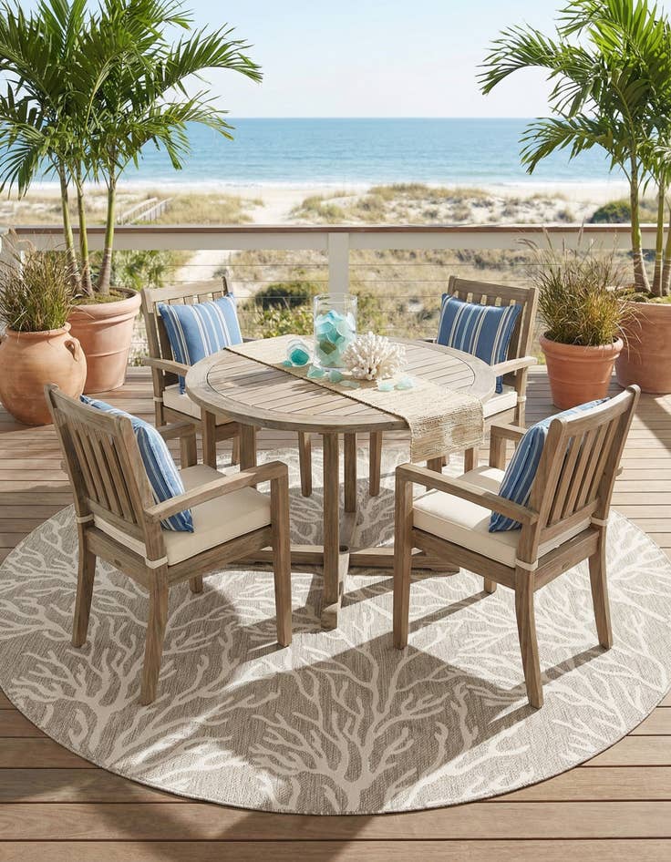 Detail image of 10' x 10'  Washable Coastal Indoor / Outdoor Round Rug