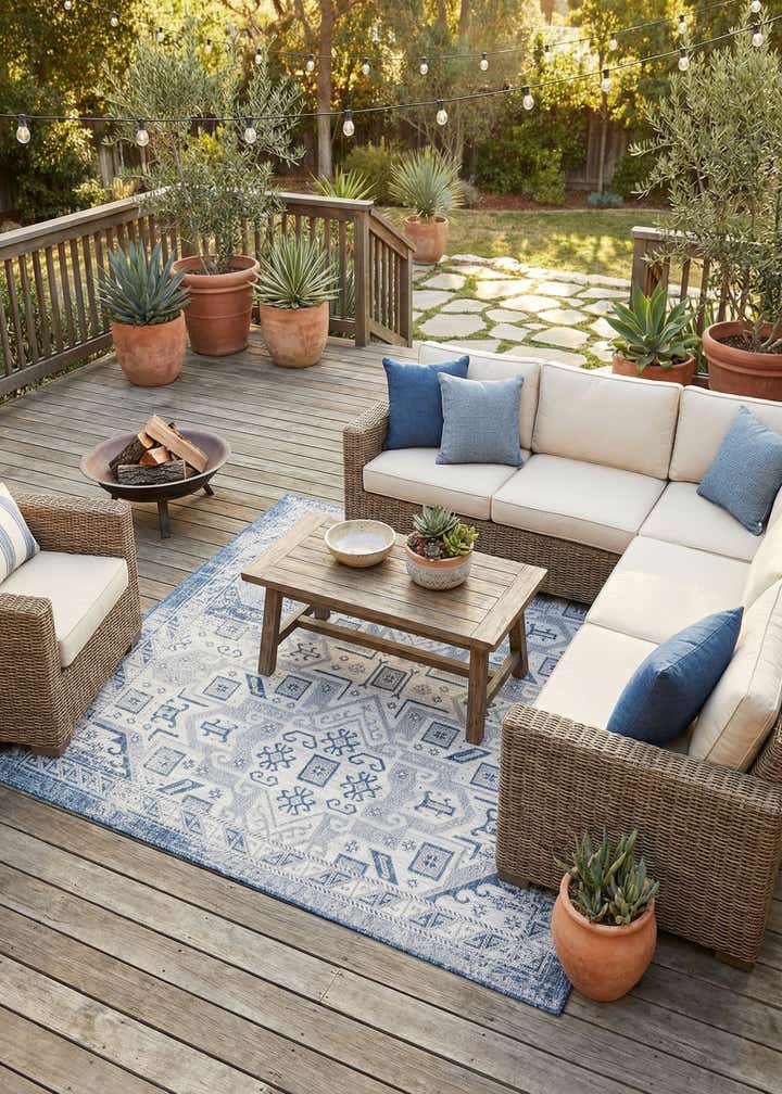 7' 10 x 7' 10 Easy-Clean Aztec Indoor / Outdoor Square Rug