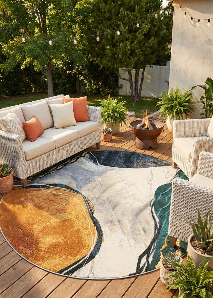 7' 10 x 7' 10 Easy-Clean Modern Indoor / Outdoor Round Rug