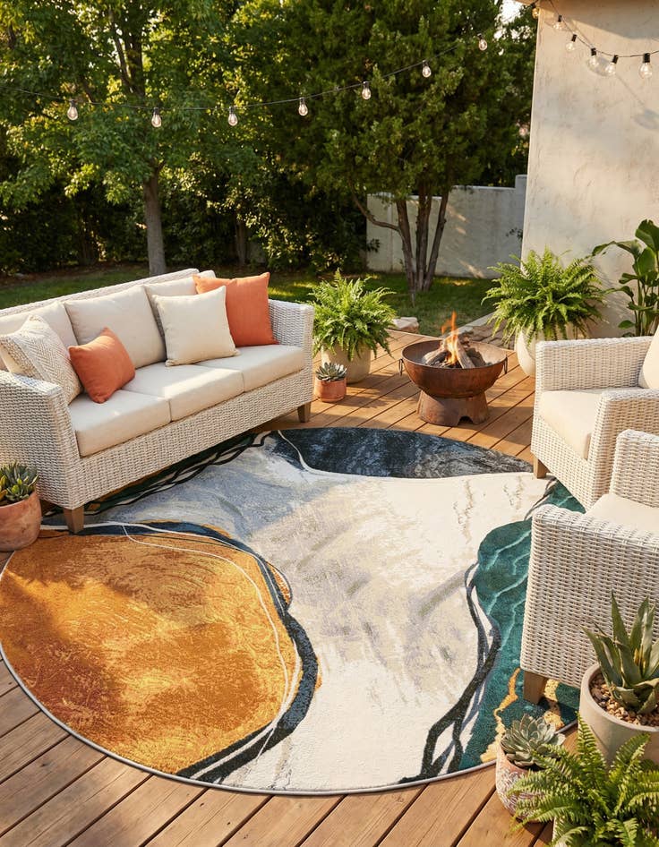 Detail image of 7' 10 x 7' 10 Easy-Clean Modern Indoor / Outdoor Round Rug