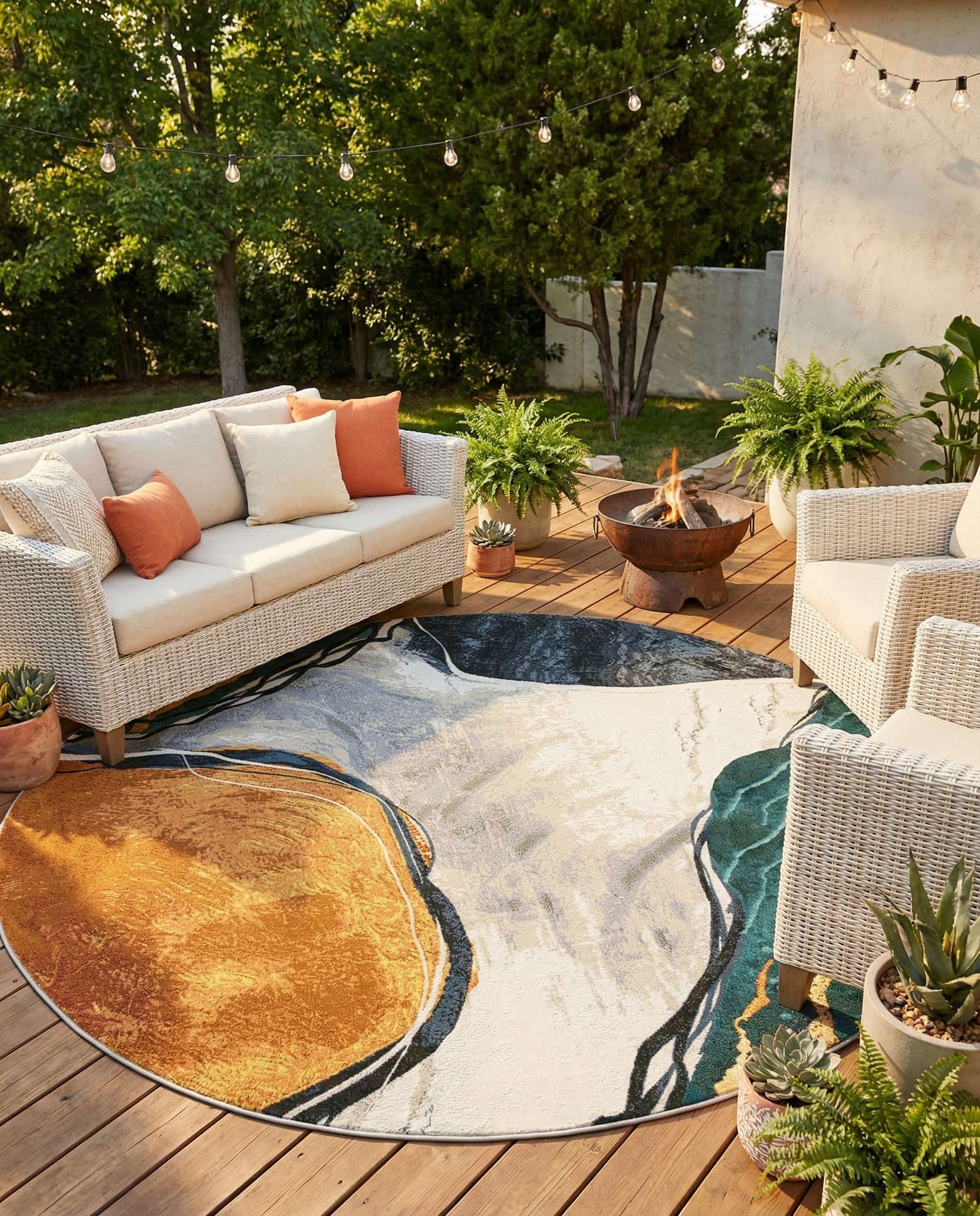 7' 10 x 7' 10 Easy-Clean Modern Indoor / Outdoor Round Rug