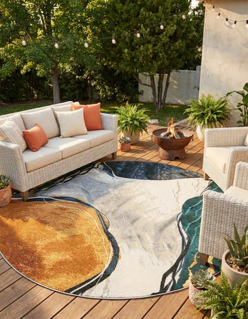 7' 10 x 7' 10 Easy-Clean Modern Indoor / Outdoor Round Rug
