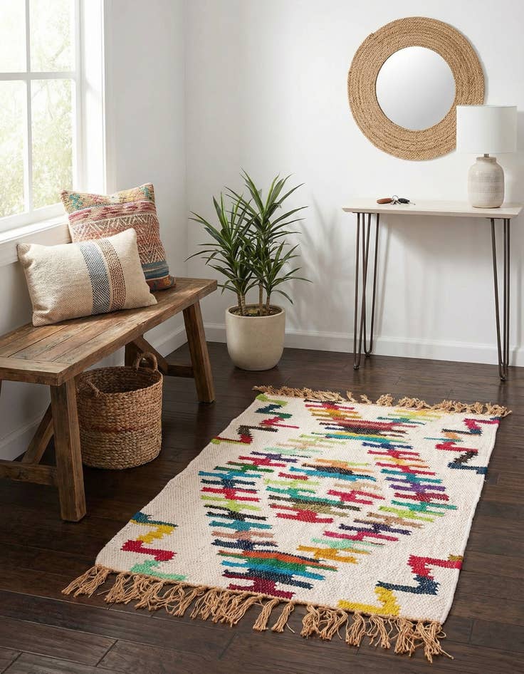 Detail image of  2' x 3' 1  Hand Woven Chindi Trellis Rug