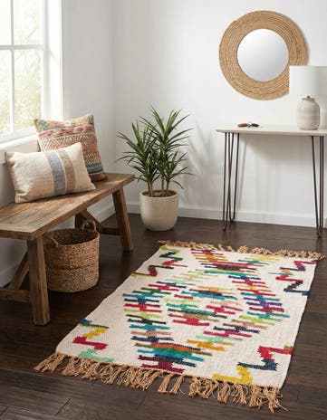 2' x 3' 1 Hand Woven Chindi Trellis Rug