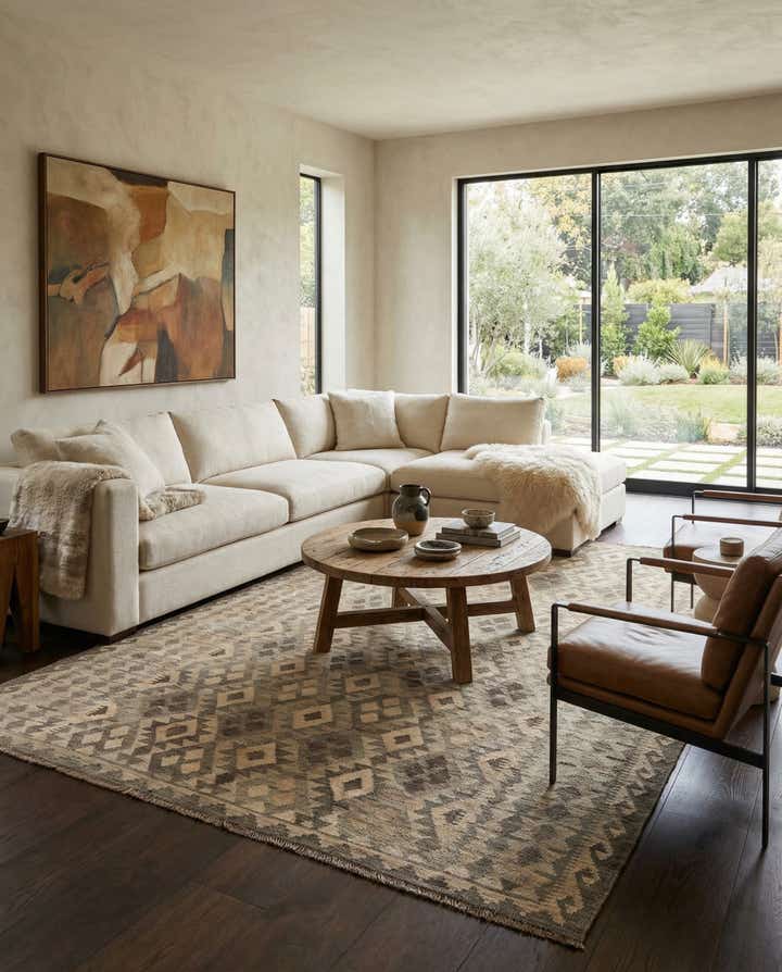 6' 9 x 9' 9 Hand Woven Kilim Maymana Wool Rug