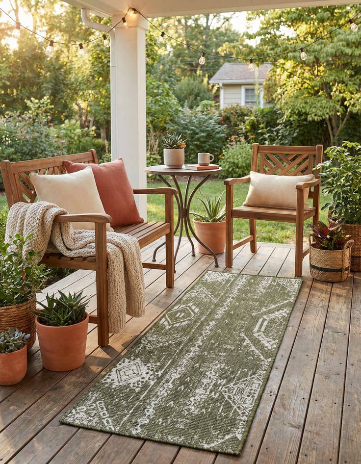 Detail image of  2' x 6'  Washable Bohemian Indoor / Outdoor Runner Rug