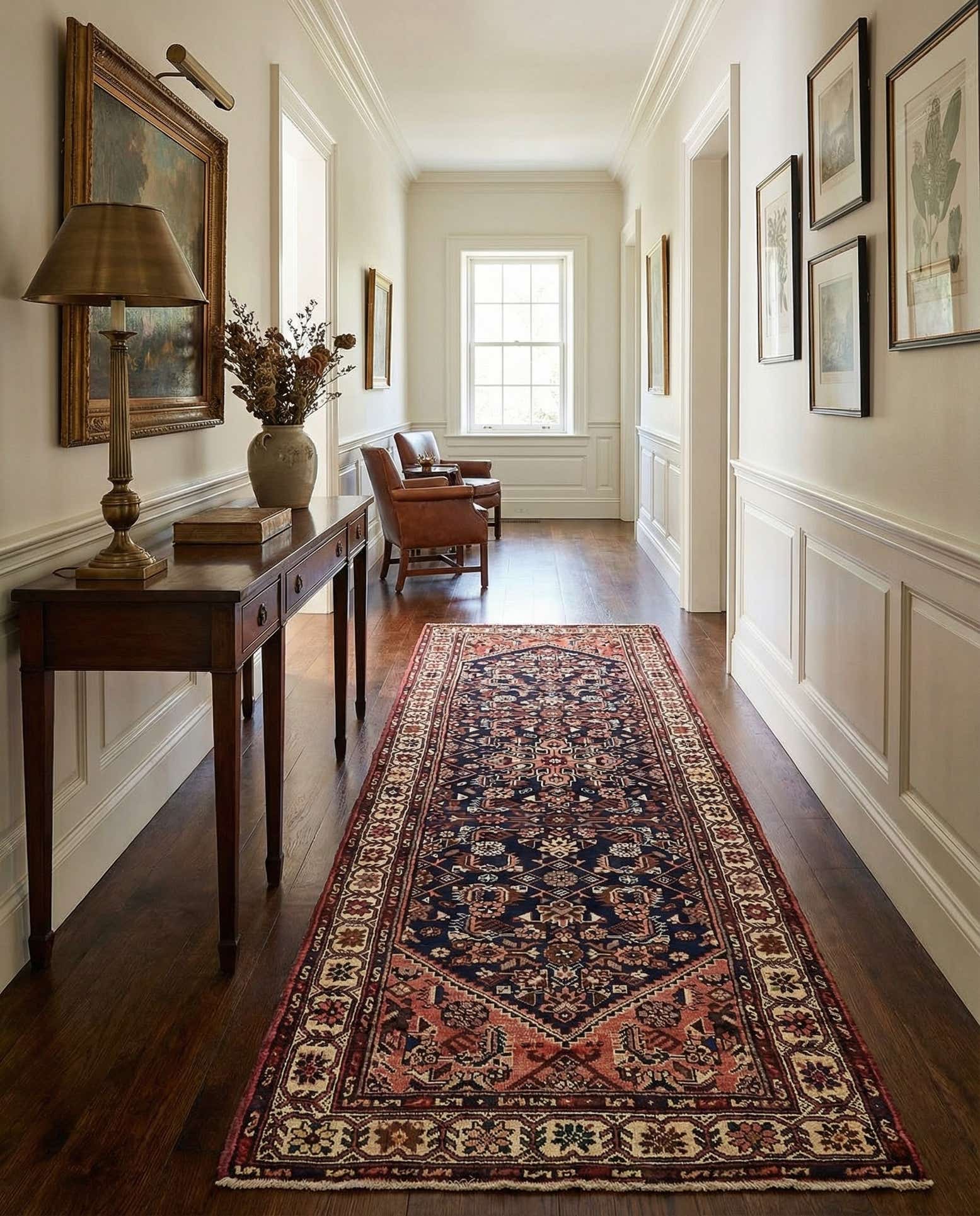 3' 6 x 10' 4 Hand Knotted Hossainabad Persian Wool Runner Rug