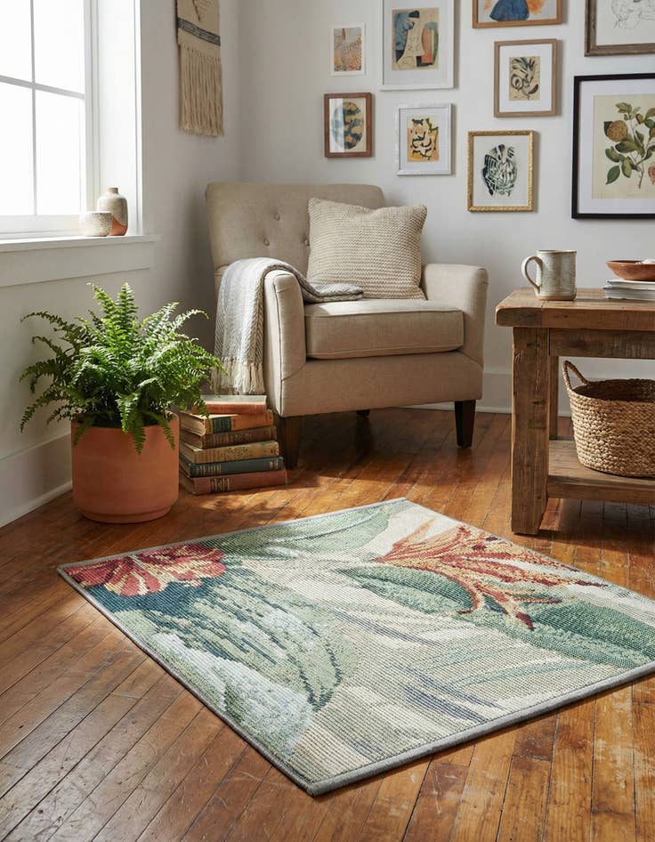 Detail image of  1' 4 x 1' 4  Washable Botanical Indoor / Outdoor Sample Rug