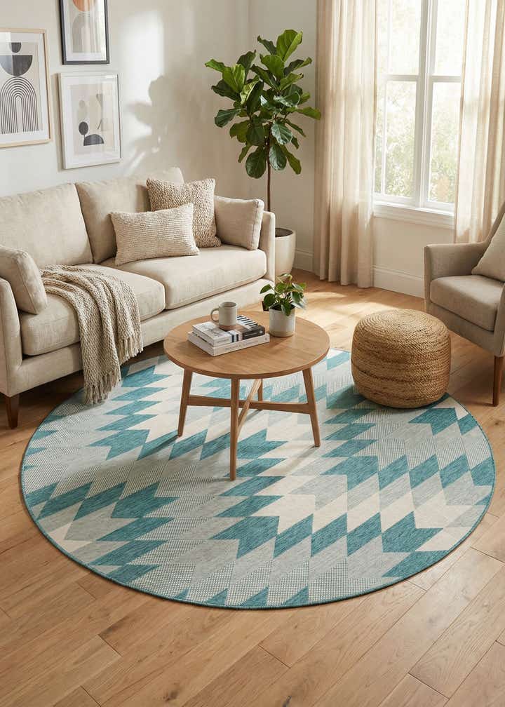 7' 10 x 7' 10 Easy-Clean Modern Indoor / Outdoor Round Rug