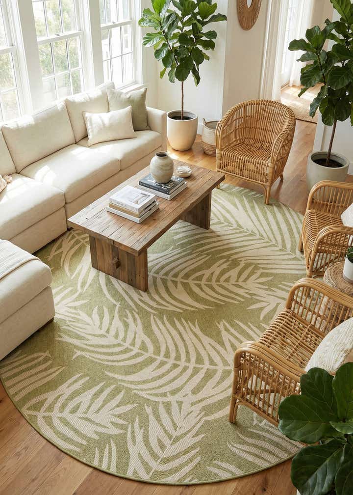10' 8 x 10' 8 Easy-Clean Botanical Indoor / Outdoor Round Rug