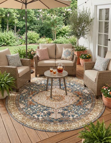 7' 10 x 7' 10 Easy-Clean Traditional Indoor / Outdoor Round Rug