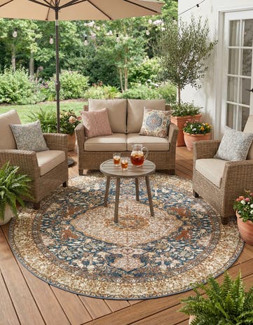 7' 10 x 7' 10 Easy-Clean Traditional Indoor / Outdoor Round Rug