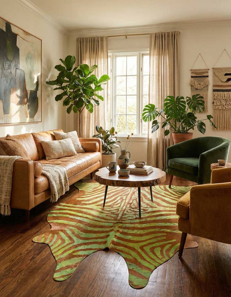 Detail image of 6' 5 x 6' 11 Cowhide Leather Freeform Rug