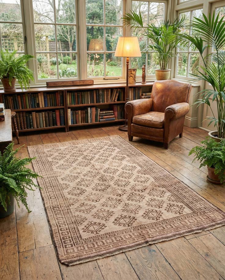 Detail image of 4' 9 x 8' 4 Hand Knotted Torkaman Persian Wool Rug