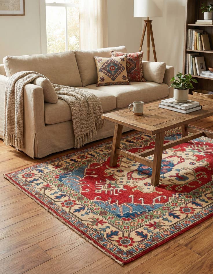 Detail image of  4' x 6' 1  Hand Knotted Kazak Rug